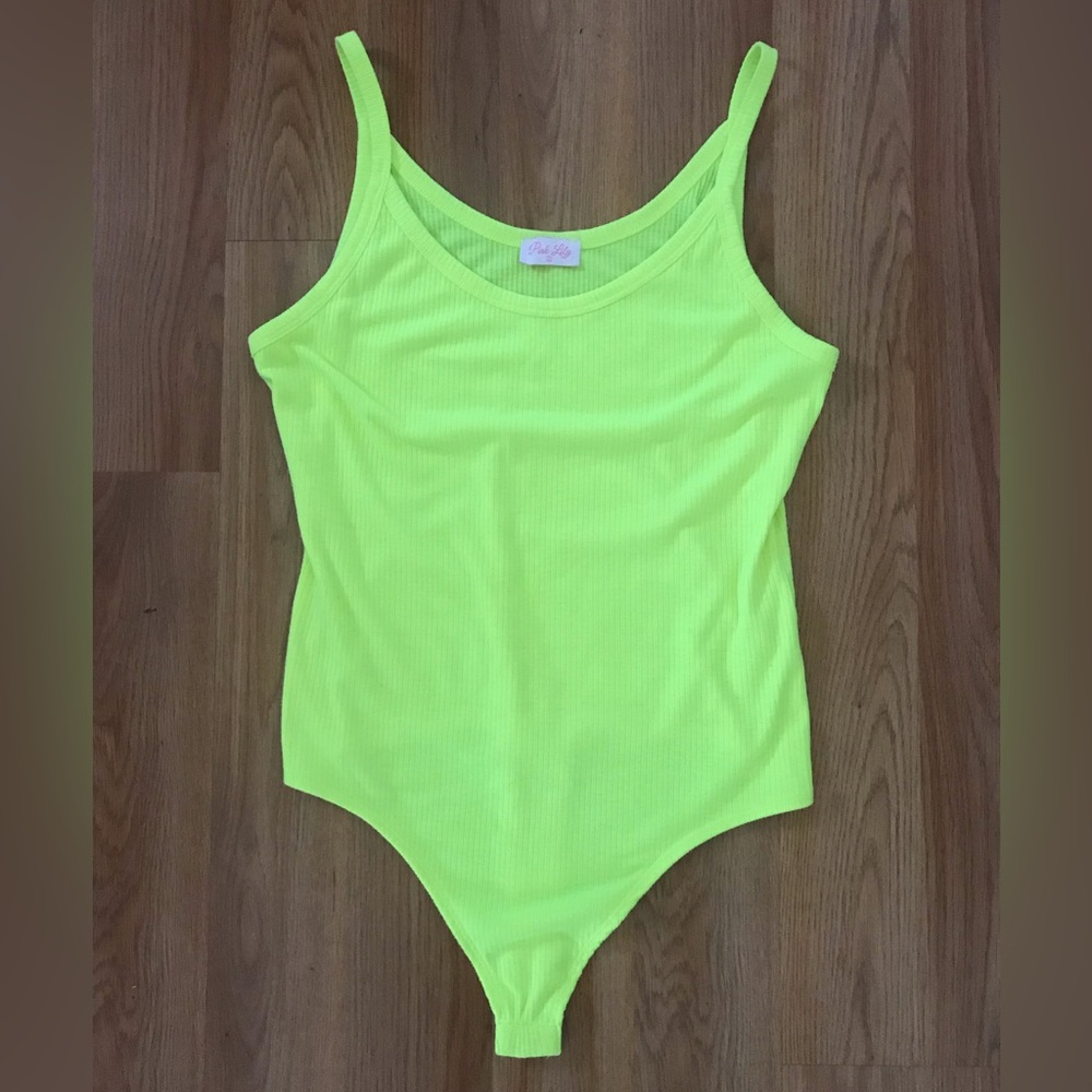 Pink lily Neon Yellow Bodysuit large